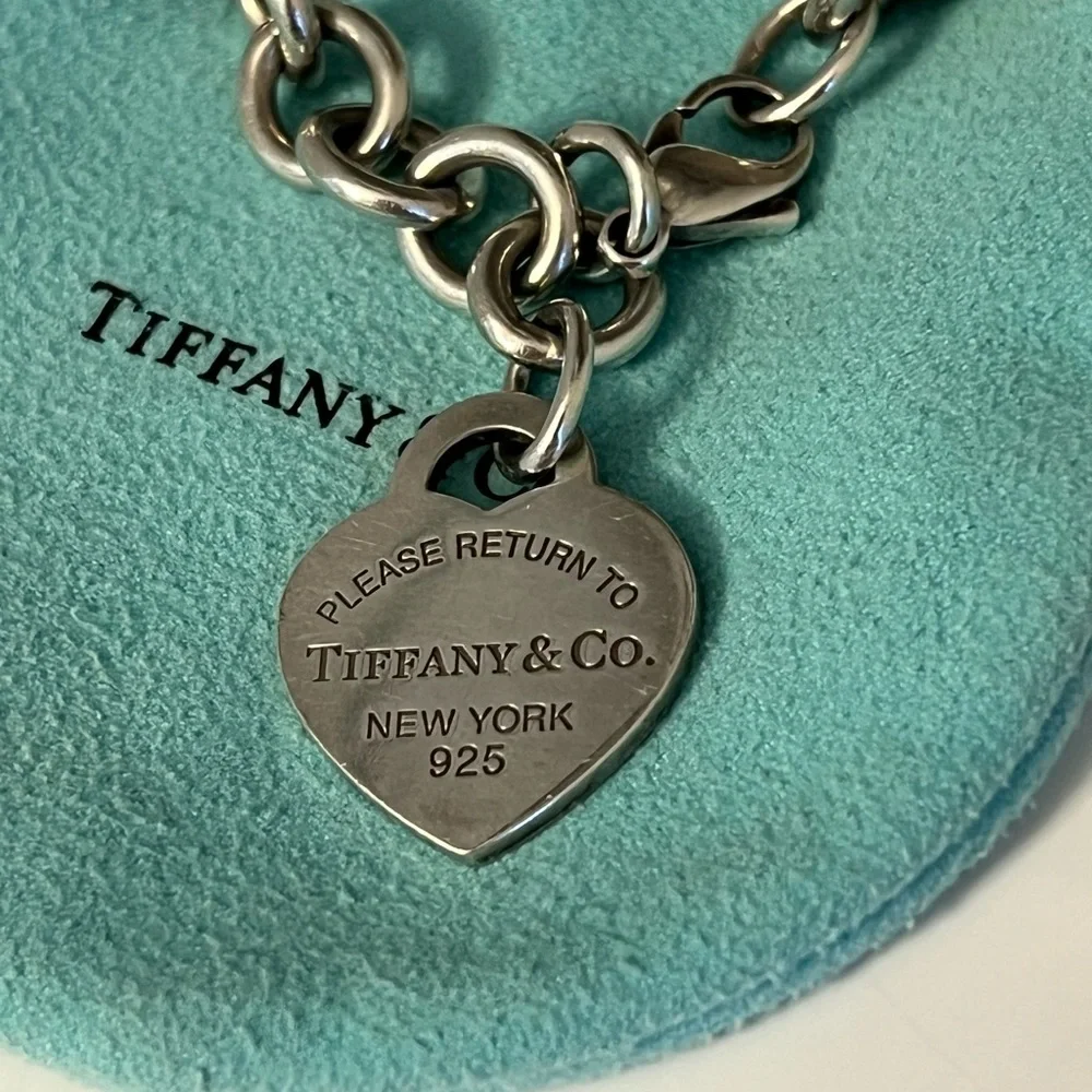 Tiffany & Co. Silver Charm Bracelet with Turquoise Heart Charm